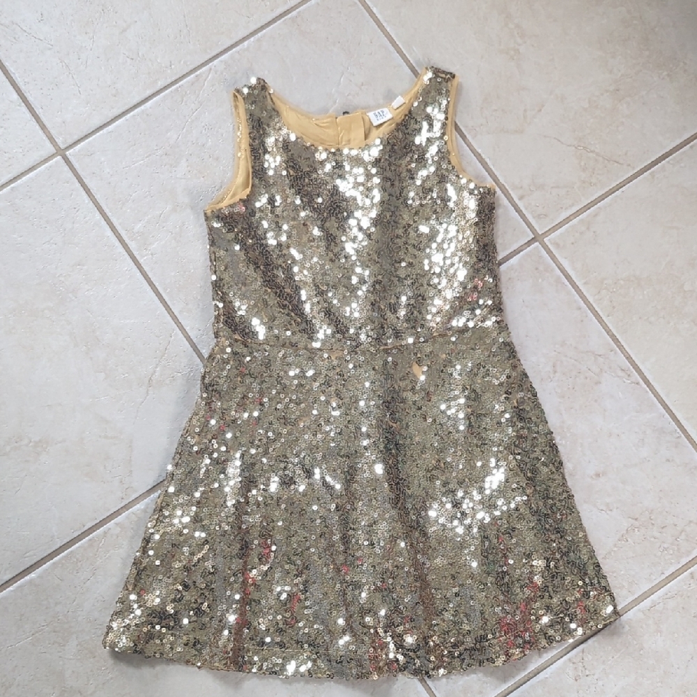 GAP Gold Sequin Kids Dress Girls Size 8